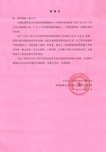 基桩公司板集电厂项目优质通过质量监督检查验收