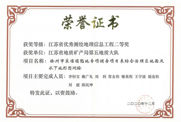 测绘院荣获省优秀测绘地理信息工程二等奖